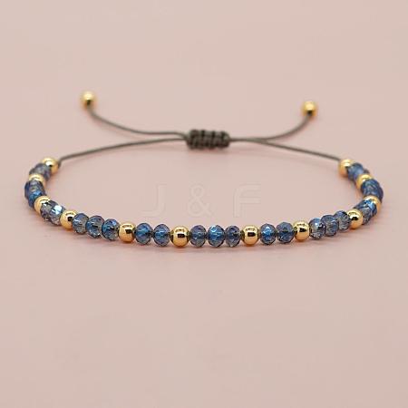 Glass & Brass Round Beads Braided Bead Bracelets LS-RD6595-8-1