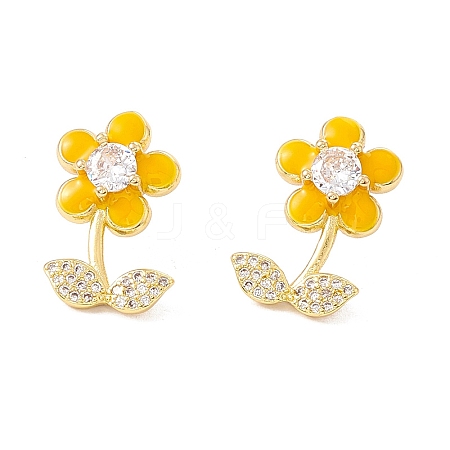 Enamel Flower of Life Stud Earrings with Clear Cubic Zirconia EJEW-I266-12G-05-1