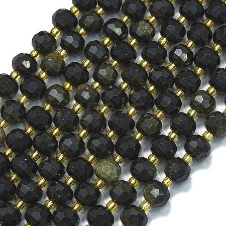 Natural Golden Sheen Obsidian Beads Strands G-K389-E55-01-1