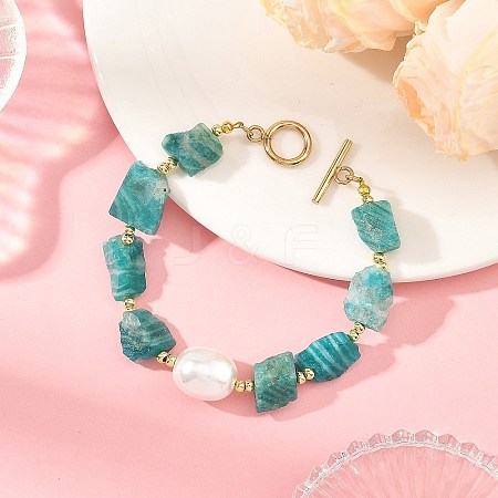 Raw Natural Amazonite and Oval Shell Pearl Beaded Bracelets BJEW-JB14389-1