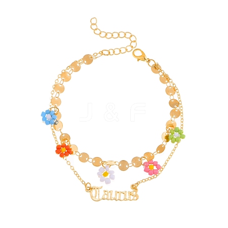 Constellation Alloy & Glass Seed Beads Double Layer Colorful Flower Anklets PW-WGA6E00-04-1