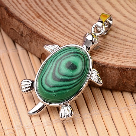 Tortoise Platinum Tone Brass Synthetic Malachite Pendants G-F265-01B-1-1