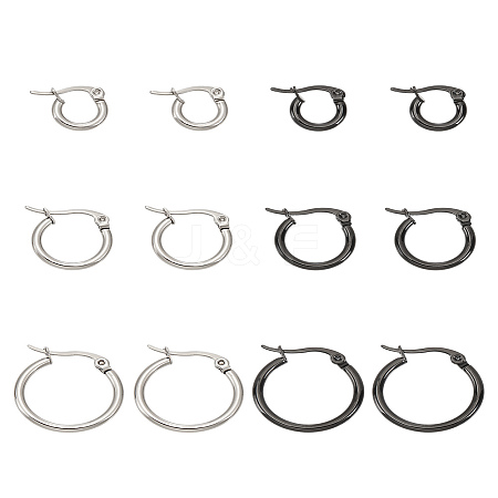 6 Pairs 6 Style Stainless Steel Ring Hoop Earrings for Women EJEW-LP0001-41-1