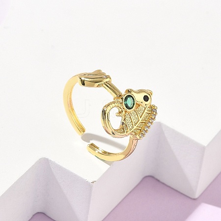 304 Stainless Steel Cubic Zirconia Cuff Open Rings for Women RJEW-Z122-02G-05-1