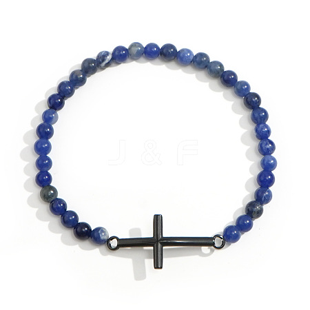 Men's Sodalite Beaded Cross Bracelet MS7461-9-1