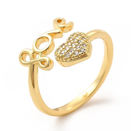 Clear Cubic Zirconia Heart & Word Love Open Cuff Ring KK-H439-09G-1