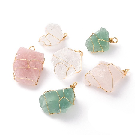 Rough Raw Natural Fluorite & Quartz Crystal & Rose Quartz Pendants PALLOY-JF00586-1