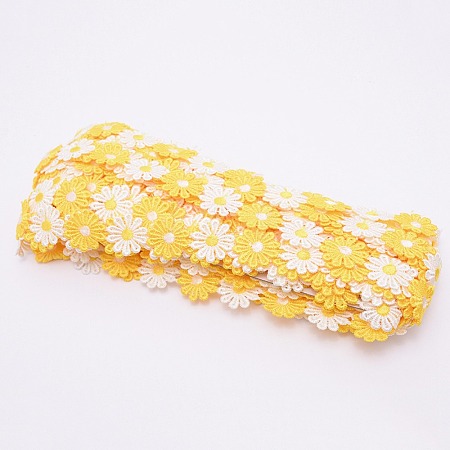 Daisy Sun Flower Decorating Polyester Lace Trims OCOR-WH0064-26E-1