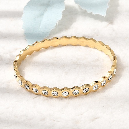 304 Stainless Steel & Rhinestone Bangles for Women BJEW-H644-03G-1
