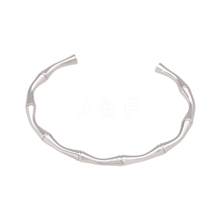 304 Stainless Steel Bamboo Joint Cuff Bangles for Women BJEW-G759-09P-1