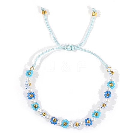 Bohemian Style Glass Seed Beads & Imitation Pearl Braided Bead Bracelets XW4926-6-1