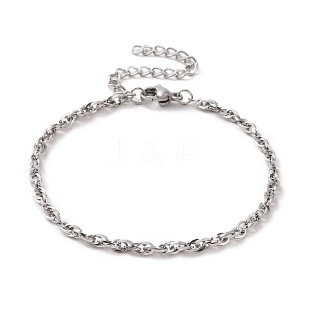 304 Stainless Steel Rope Chain Bracelet for Men Women BJEW-E031-12P-02-1