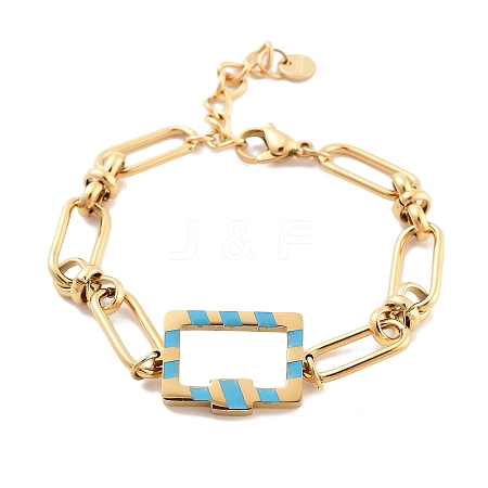 Golden Tone 304 Stainless Steel Enamel Rectangle Link Chain Bracelets for Women BJEW-K249-03G-01-1