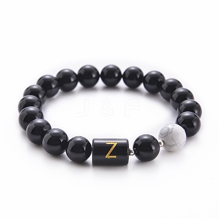 10MM Natural Black Onyx(Dyed & Heated) and Howlite Beaded Stretch Bracelets RH2290-26-1