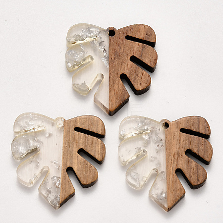 Transparent Resin & Walnut Wood Pendants RESI-S358-24-D02-1