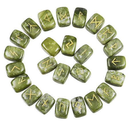 Viking Runes Engraved Rectangle Natural Southern Jade Rune Stones PW-WG207BF-07-1