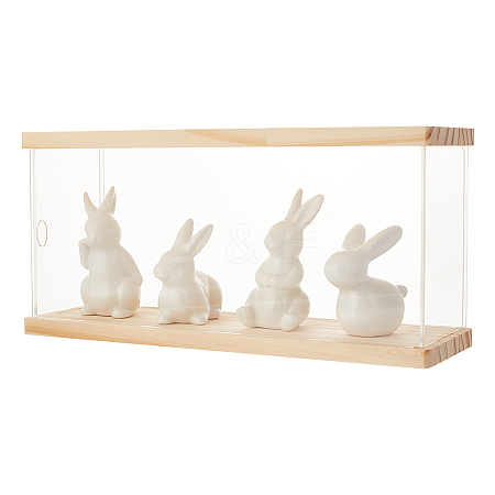 Rectangle Acrylic Minifigures Display Case with Wooden Top and Bottom ODIS-WH0030-32B-1