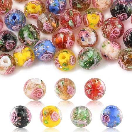32Pcs 7 Colors Handmade Gold Sand Lampwork Beads LAMP-FS0001-30-1