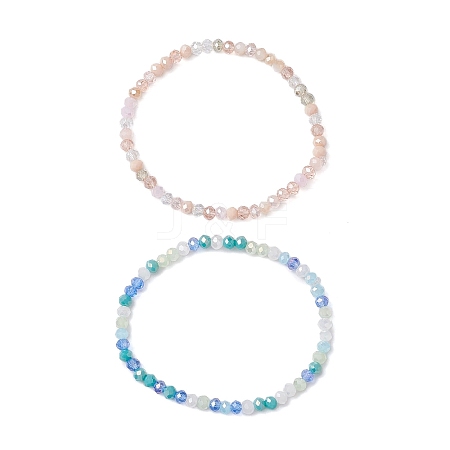 2Pcs 2 Colors Electroplate Faceted Rondelle Glass Beaded Stretch Bracelet Sets BJEW-JB10798-1