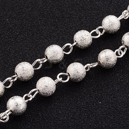 Brass Textured Beads Handmade Chains AJEW-JB00139-03-1