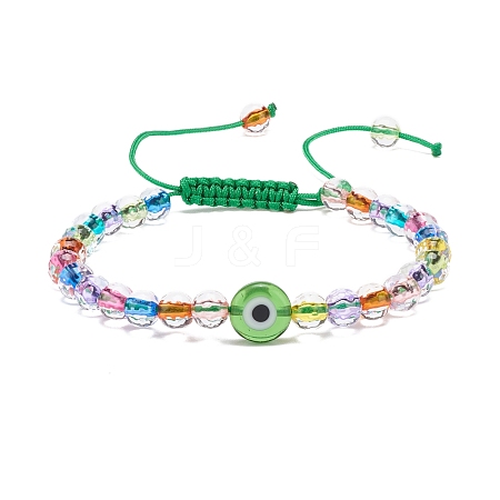 Acrylic Evil Eye & Round Lampwork Braided Bead Bracelet for Women BJEW-JB08379-02-1