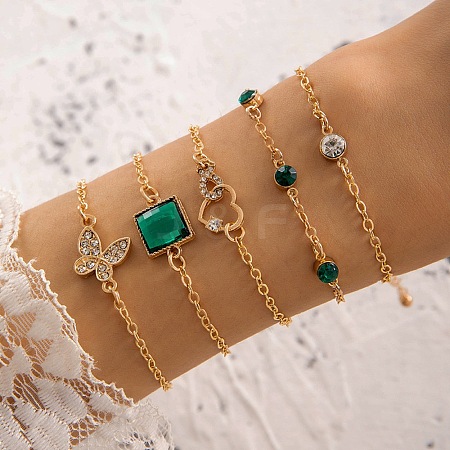 Glass Rhinestone Link Bracelets Set PW-WG65752-05-1