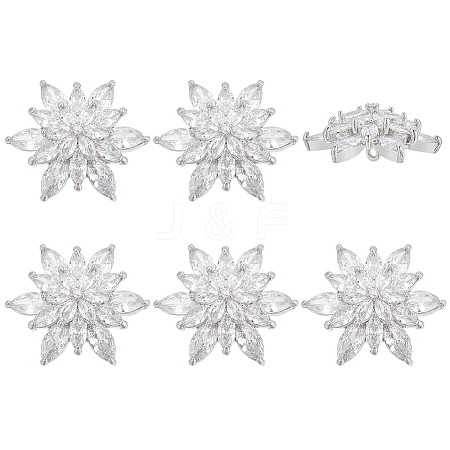 6Pcs Brass Shank Buttons Micro Pave Cubic Zirconia BUTT-FG0001-37-1