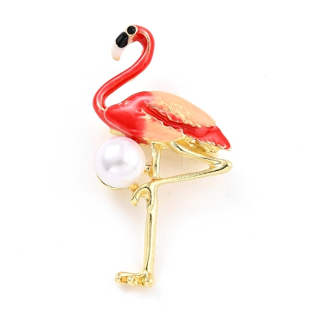 Flamingo Alloy Brooch with Resin Pearl JEWB-O009-09-1
