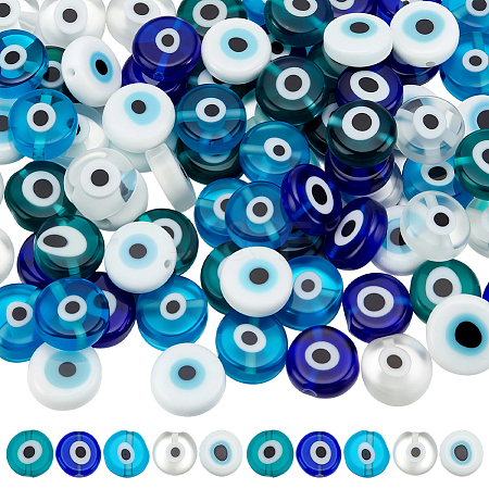 100Pcs 5 Colors Handmade Evil Eye Lampwork Beads LAMP-SP0001-04B-1