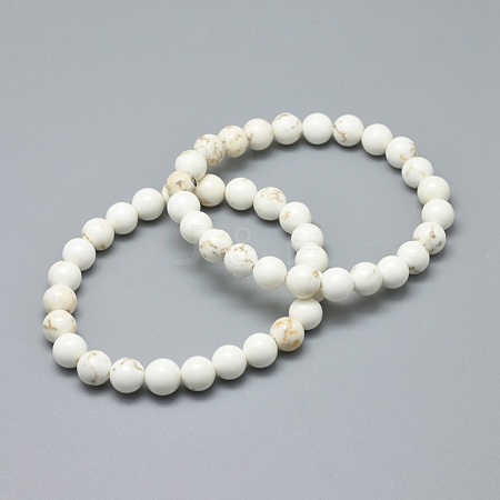 Natural Magnesite Bead Stretch Bracelets BJEW-K212-C-008-1