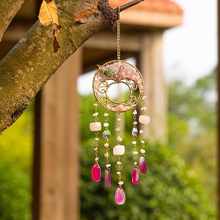Round Natural Gemstone Chips Hanging Suncatchers RN-CBA387D-05G-1