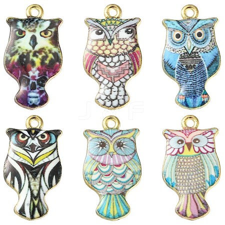 6Pcs 6 Colors Rack Plating Alloy Enamel Pendants ENAM-YW0003-13-1