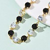 Round Brass & Cubic Zirconia & Glass Link Bracelets BJEW-D378-03G-2