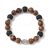 Natural Wood & Lava Rock Round Beads Stretch Bracelets BJEW-JB12353-03-2