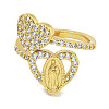 Heart & Virgin Mary Rack Plating Brass Micro Pave Cubic Zirconia Cuff Rings for Women RJEW-F162-11G-2
