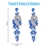3 Pairs 3 Colors Sparkling Rhinestone Leafy Branch Dangle Stud Earrings EJEW-FI0001-90-2