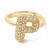 Rack Plating Letter Brass Micro Pave Clear Cubic Zirconia Adjustable Rings for Women KK-S391-03G-P-1