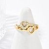 Hollow Double Heart Brass Micro Pave Clear Cubic Zirconia Open Cuff Rings for Women RJEW-G343-14G-2