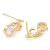 Rack Plating Flat Round Brass Clear Cubic Zirconia Stud Earrings EJEW-M090-16G-2