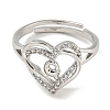 Heart with Letter Rack Plating Brass Micro Pave Clear Cubic Zirconia Adjustable Rings for Women RJEW-I105-01P-Q-2