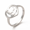 304 Stainless Steel Heart with Flower Adjustable Ring for Women RJEW-B027-30P-1