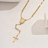 201 Stainless Steel Crystal Rhinestone Relief Portrait Saint Pendant Tassel Cross Rosary Bead Necklaces for Women EU5525-1-1