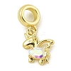 Rack Plating Brass Pave Clear AB Cubic Zirconia Unicorn European Dangle Charms KK-Z067-56G-1