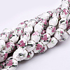 Handmade Flower Printed Porcelain Ceramic Beads Strands PORC-J006-D08-2