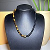 Vintage Frosted 8MM Natural Black Onyx(Dyed & Heated) and Tiger Eye Round Beaded Necklaces with Alloy Column for Men DB2700-1