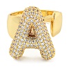 Brass Micro Pave Clear Cubic Zirconia Letter Open Cuff Ring for Women RJEW-M173-01G-A-2