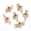 Brass Micro Pave Cubic Zirconia Tiny Cross Charms ZIRC-G168-54G-1