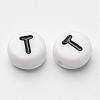 Flat Round with Letter T Acrylic Beads X-PL37C9070-T-2