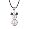 Glass Seed Beads & Glass Pearl Round Beaded Bear Pendant Waxed Cotton Cord Necklaces for Women Men NJEW-MZ00126-02-2