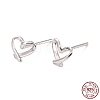 Open Heart Rhodium Plated 925 Sterling Silver Stud Earrings EJEW-I259-07P-1